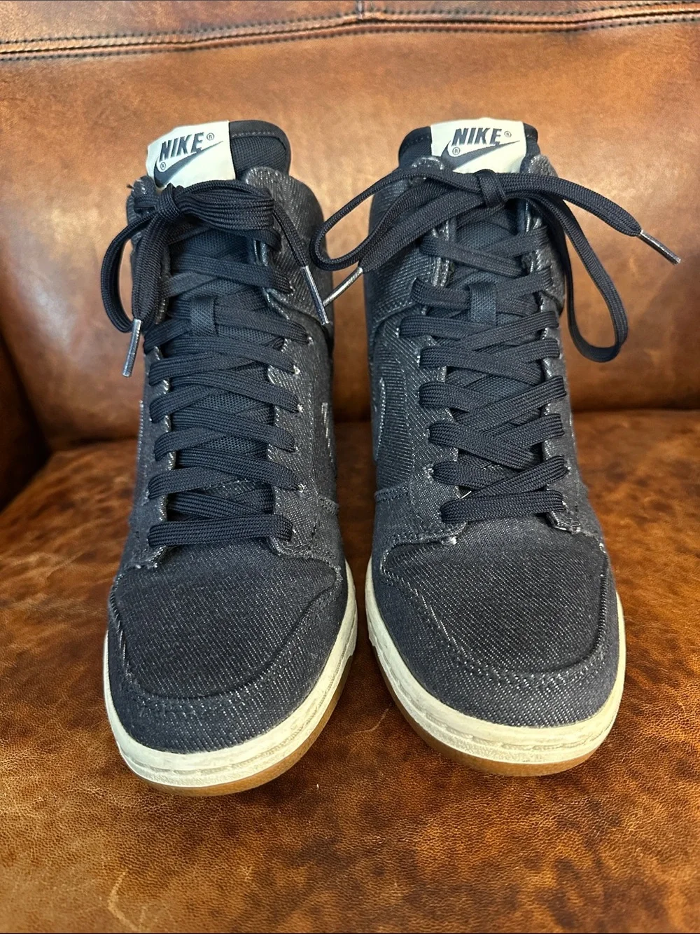 Nike Dunk Sky Hi Essential Wedge Dark Blue Denim Upper Women’s Size 6.5